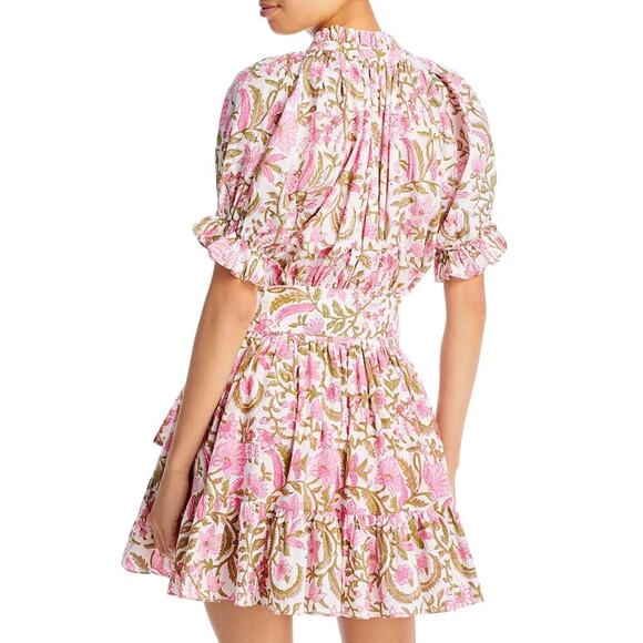 Charina Sarte Spade Floral Pink Block Print Cotton Ruffle Mini Dress Tuckernuck - Picture 3 of 10